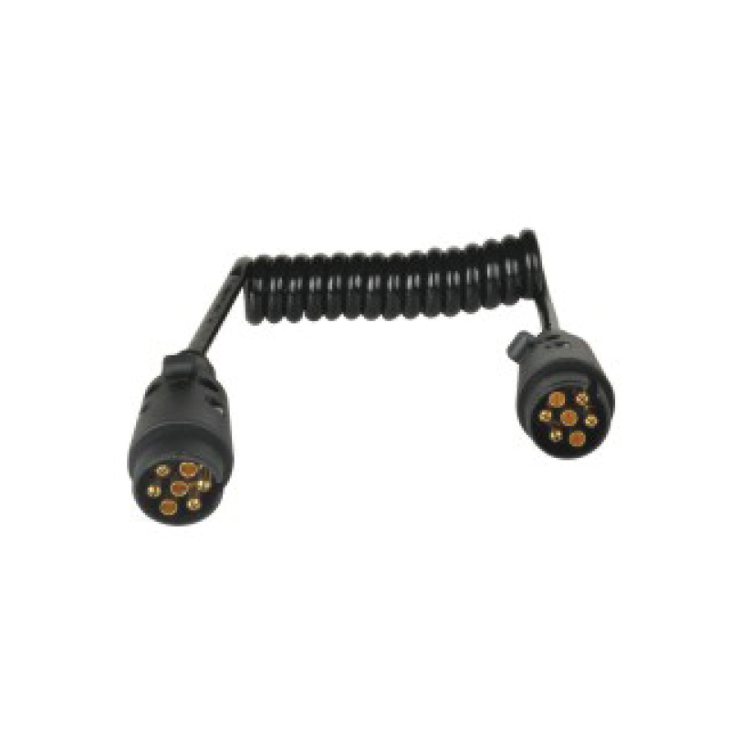 7 pólusú fekete PU spirál tekercs, 2 dugó JH003, kábelhossz 1m,2m,3m.....JH020-B